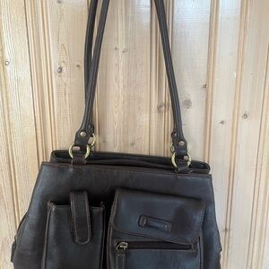 Men's Dark Brown Leather Messenger Bag with Multiple Compartments